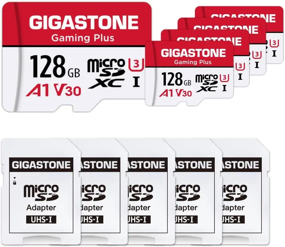 Micro SD Card 128GB 5-Pack Gaming Plus for Nintendo Switch 1, UHS-I U3 A1 Class 10, up to 100MB/s, with Adapter