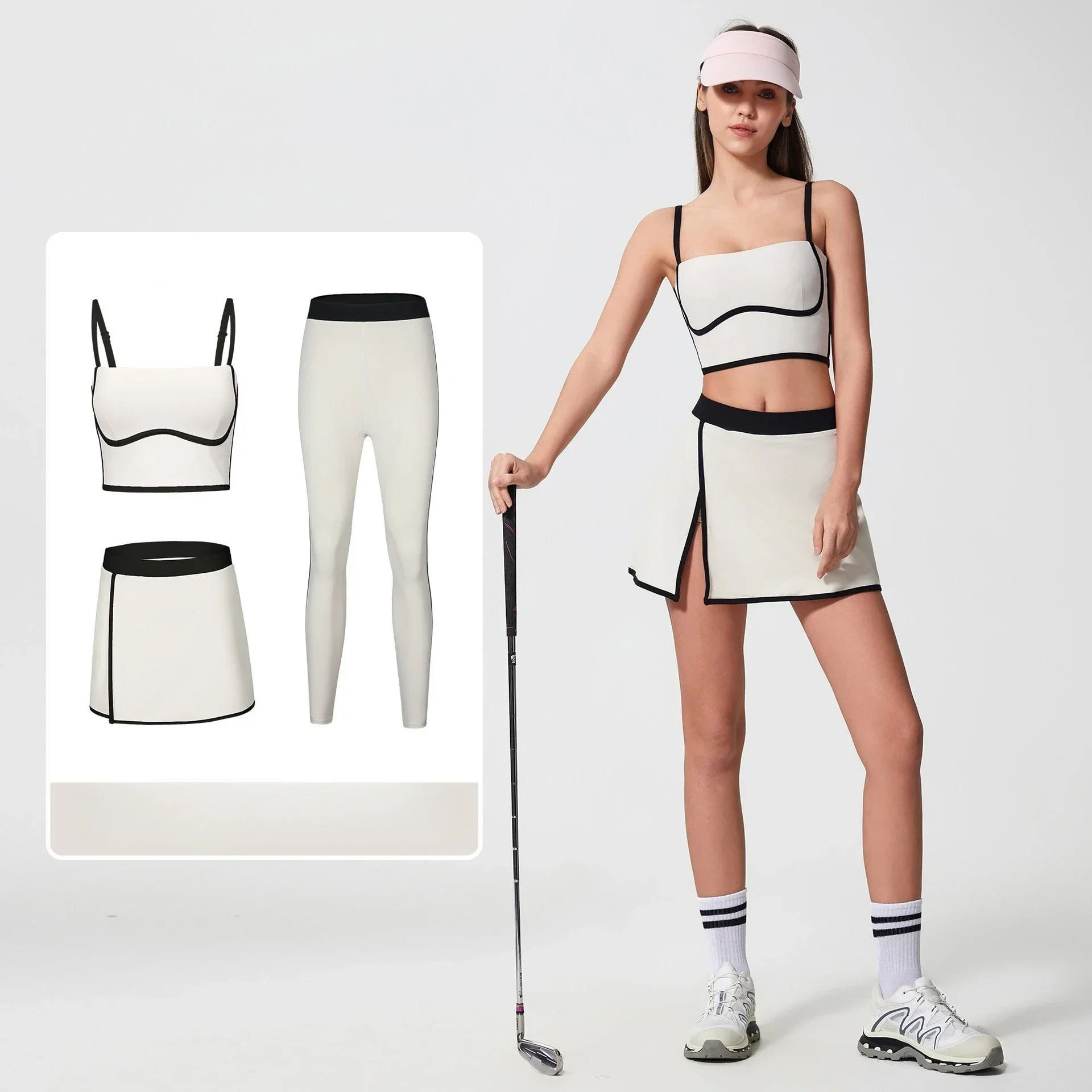 Women's Athletic Set Padded Crop Top (Built - in Bra) & Skort with Hidden Side Pockets Moisture Wicking Fabric for Tennis