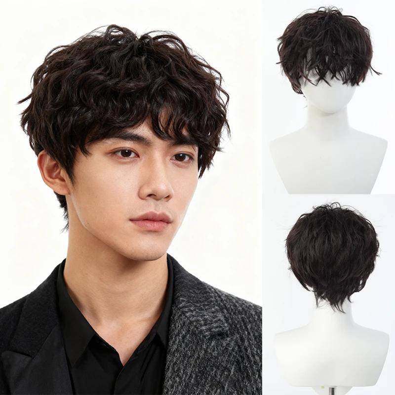 

Японские и корейские шерстяные вьющиеся короткие волосы, естественно пушистые вьющиеся мужские волосы Leslie, текстура, горячий короткий рулон, полный чехол на голову