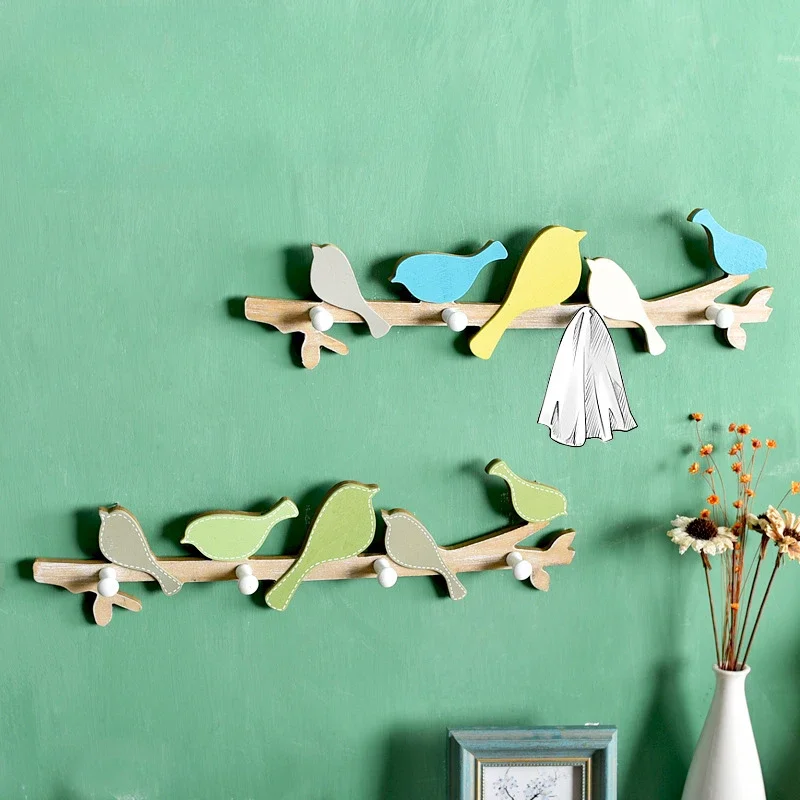 Kids Room Bird Shape Wall Hooks Home Decoration Wood Coat Hook Clothes Hanger Children Bedroom Living Room Wall Hanger Hook