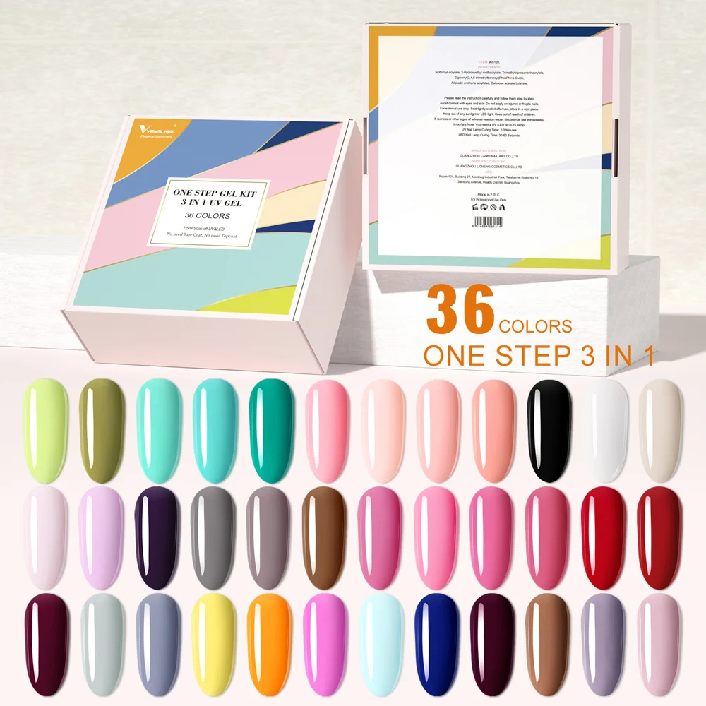 

One Step Color Gel Set 36pcs/lot Venalisa 3 in 1 Full Coverage Nail Polish Sock Off UV LED Semi Permanent Varnish Hot Selling