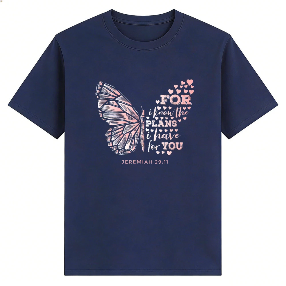 Jeremiah 29:11 Bible Verse Butterfly Heart Graphic T Shirt Inspirational Religious Faith Casual Tops Cotton Round Neck Tees