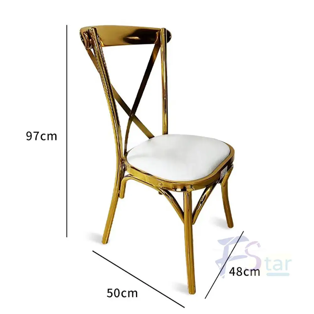 Factory Wholesale Stainless Steel Cross Back Chair Stackable Wedding Dining Chair