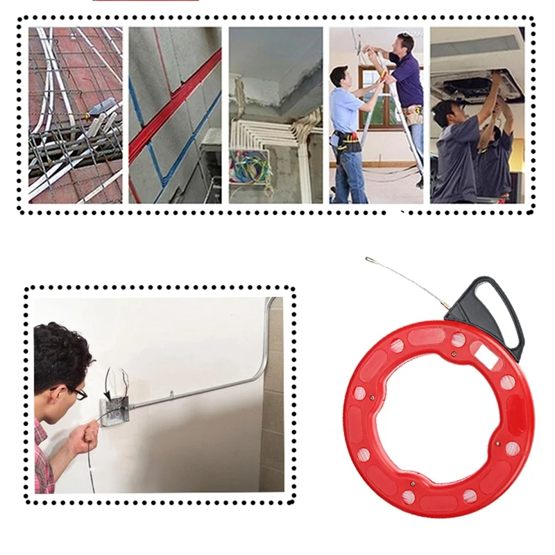 15-30Mm Meter Fiberglass Cable Puller Flexible Glider Swivel Fish Tape Portable Reel Conduit Duct Wire Pulling Tool 30M