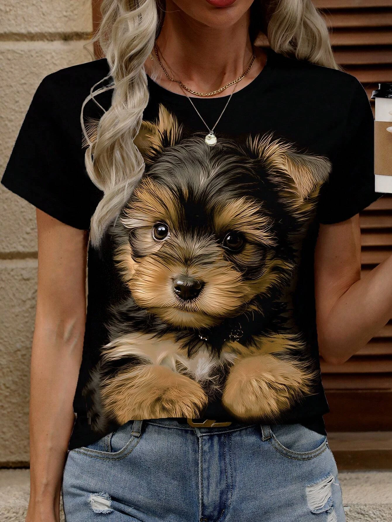 

Women's T-Shirt Cute Animal Graphic Tops Summer Outdoors Casual Puppy Print Short Sleeve T-Shirt Fashion O-Neck Women Clothing