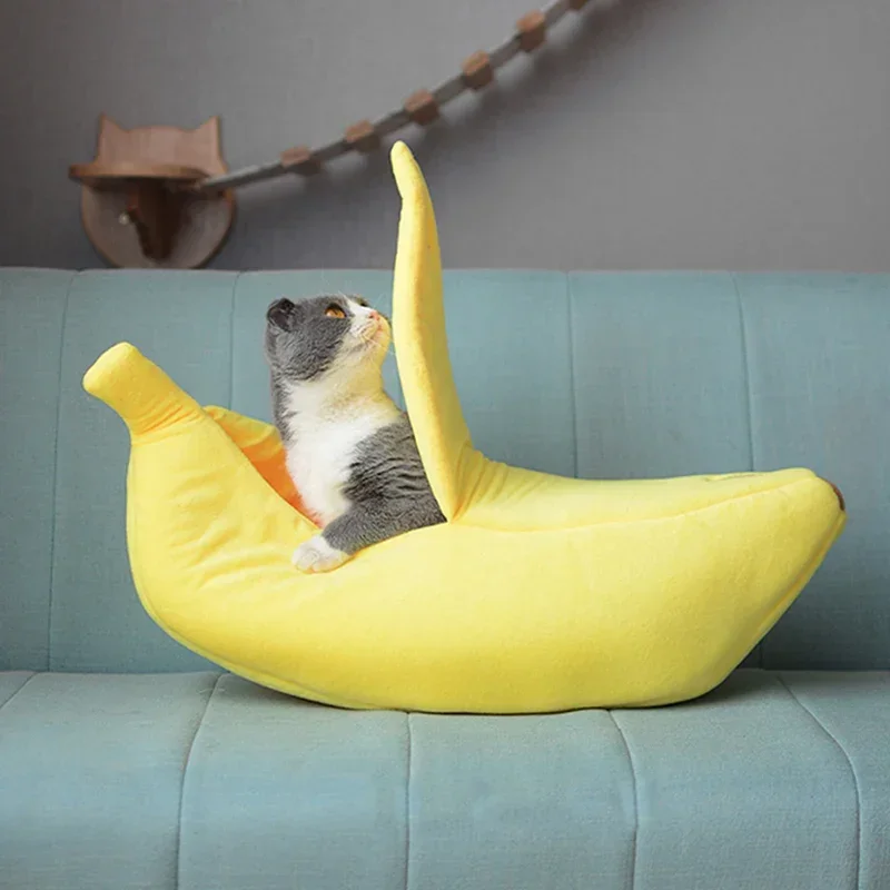 Warmes, bananenförmiges Hunde- und Katzenbett, gemütlicher Korb, Kissen für Welpen, Kätzchen, Zwinger, tragbare Haustier-Schlafmatte, Bett, Katzenbedarf – Detail 5