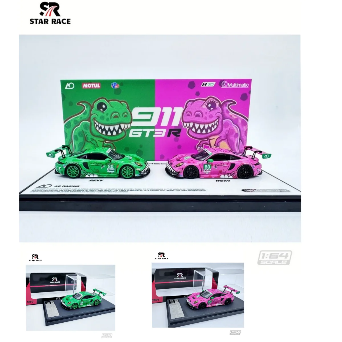 TimeMicro mini 1:64 992 Tyrannosaurus Pink painted alloy car model resin action figure set