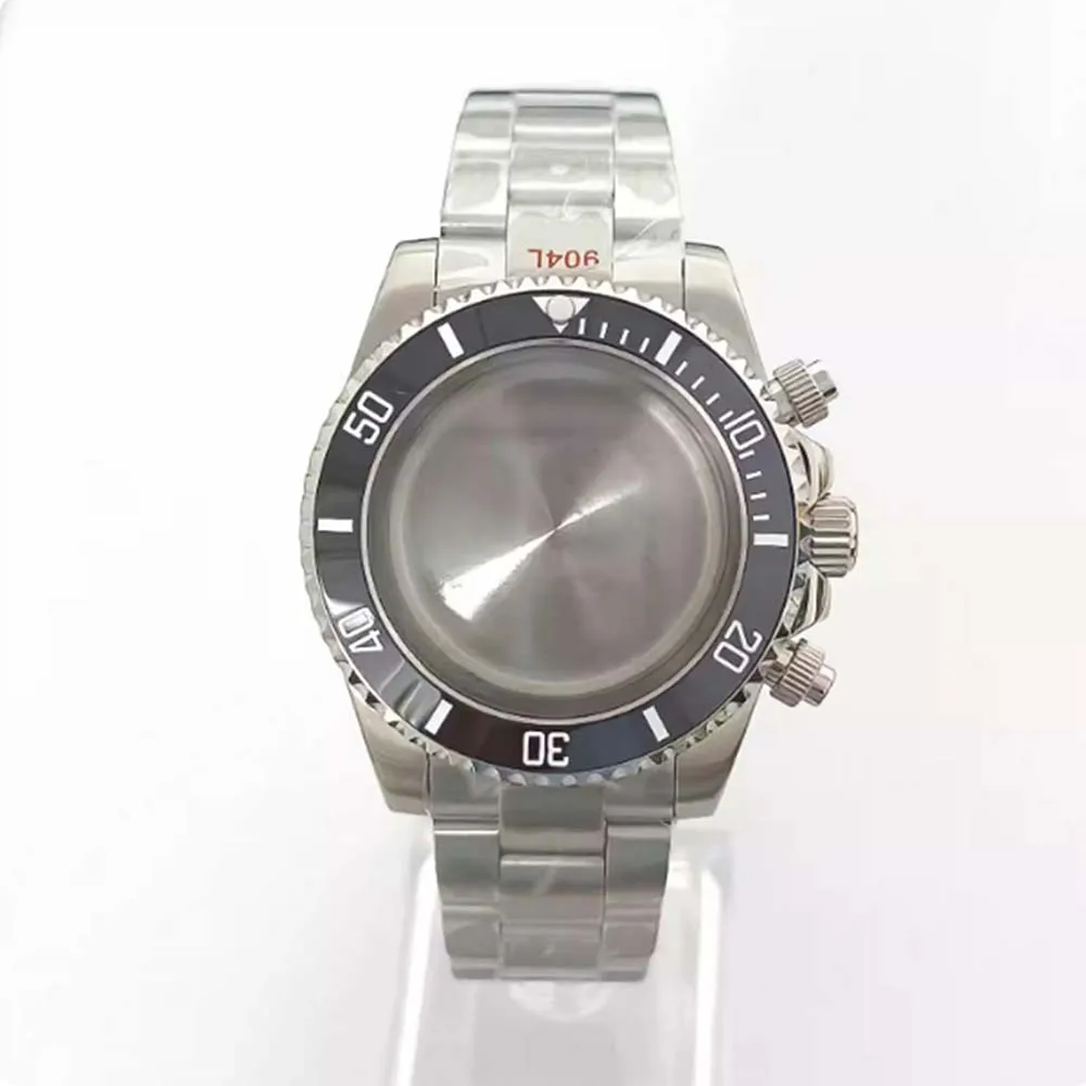 طقم ساعة كرونوغراف من الفولاذ المقاوم للصدأ 40 ملم، سوار ساعة من زجاج الياقوت VK63، لحركة كوارتز VK63 #1