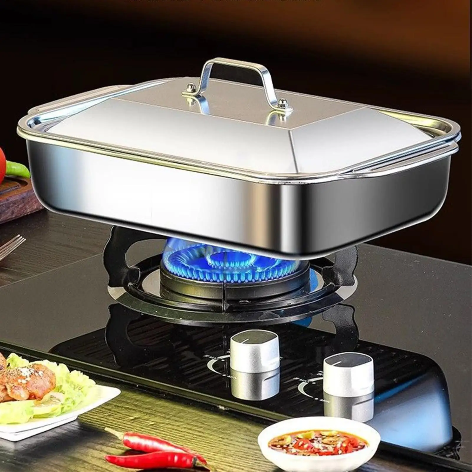 Stainless Steel Baking Pan with Lid Cake Bakeware oven baking tray Grilled fish Pan Lasagna pans for Kitchen Accessories