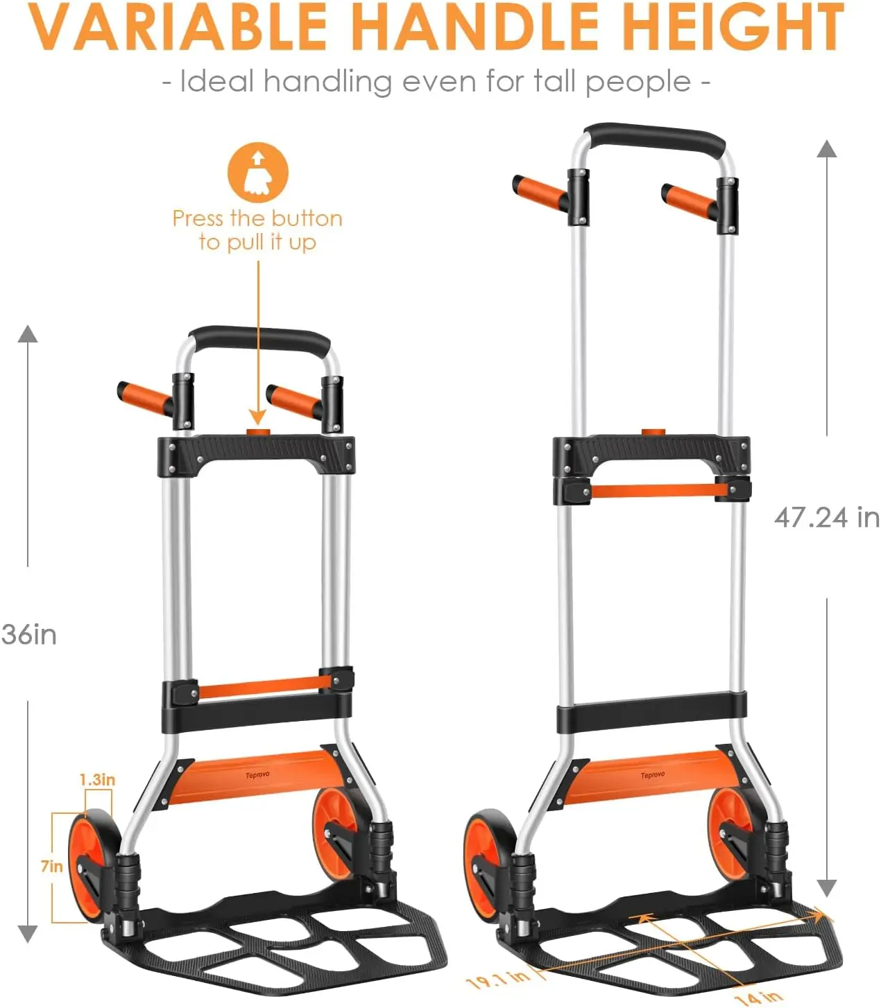 Carrinho Dolly Dobrável De Alumínio, Caminhão de mão com alça giratória, Utilitário para serviço pesado, Carrinho dobrável com cordão elástico, 309 lb