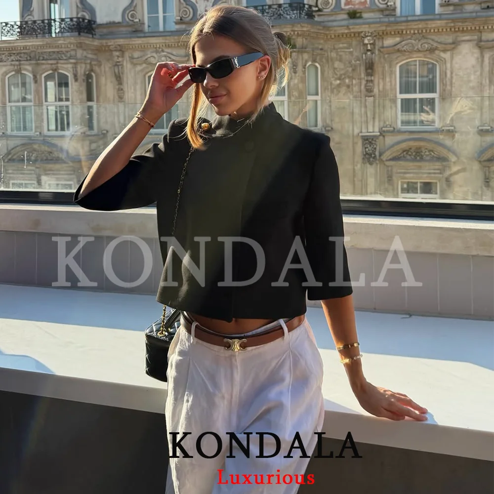 KONDALA Casual Chic Women Summer Blazer Short Sleeve Single Buttons Blazer Fashion 2026 Office Lady Vintage Female Blazers