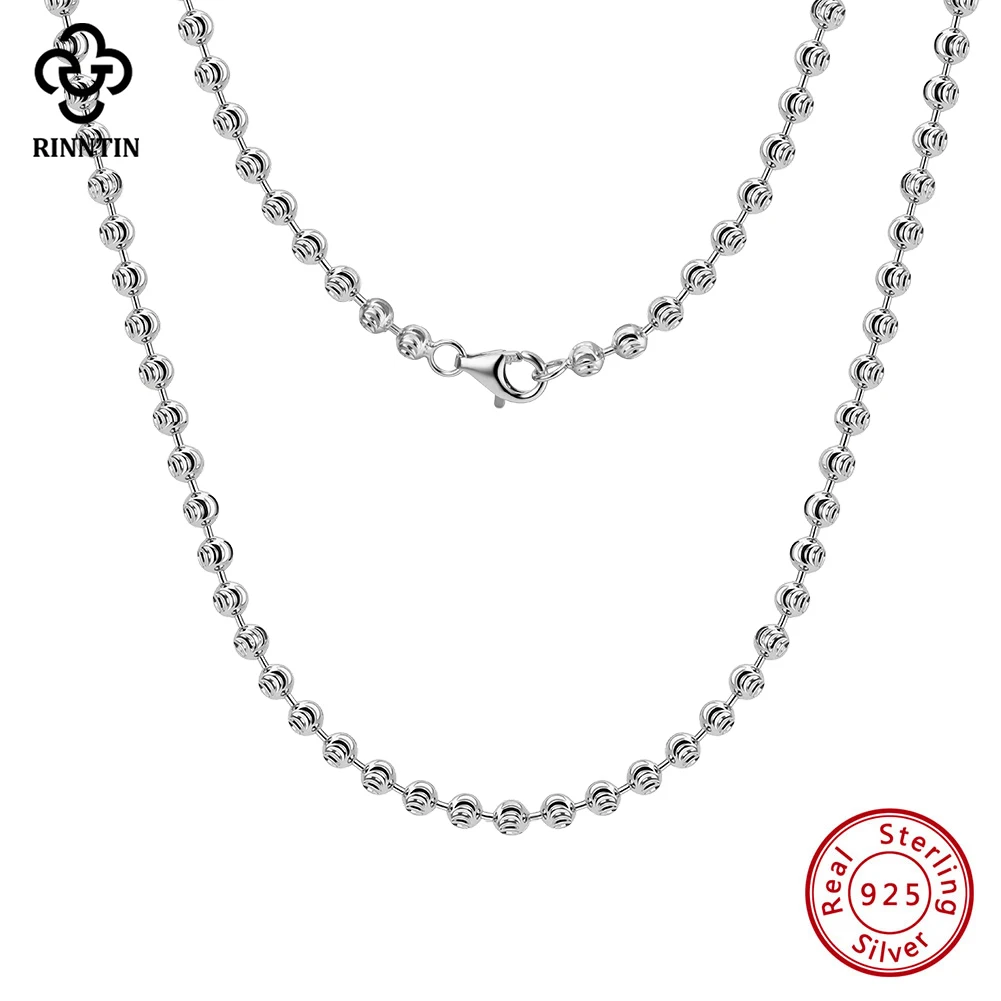 Rinntin 925 Sterling Silver Fashion 3mm Moon Cut Bead Chain Necklace for Women Chain 40-60cm Accessories Jewelry Gift SC91