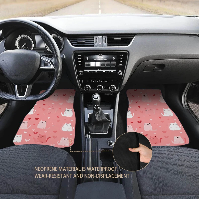 4pcs Cute Pink Love Car Floor Mats | Non-slip Bottom, All Weather Protection, Polyester Fiber, Universal Fit for Cars Truck Van view 4