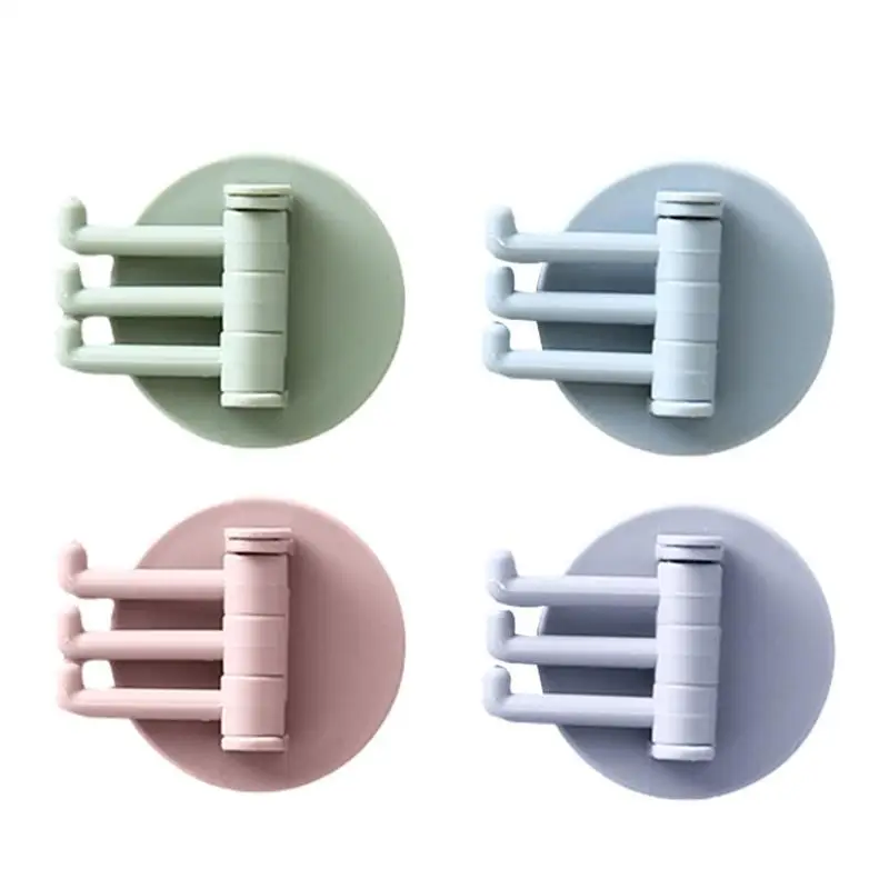 4pcs/set 3 Rotating Hooks Rotatable Seamless Adhesive Strong Bearing Stick Hook Kitchen Wall Hanger Bathroom Supplies