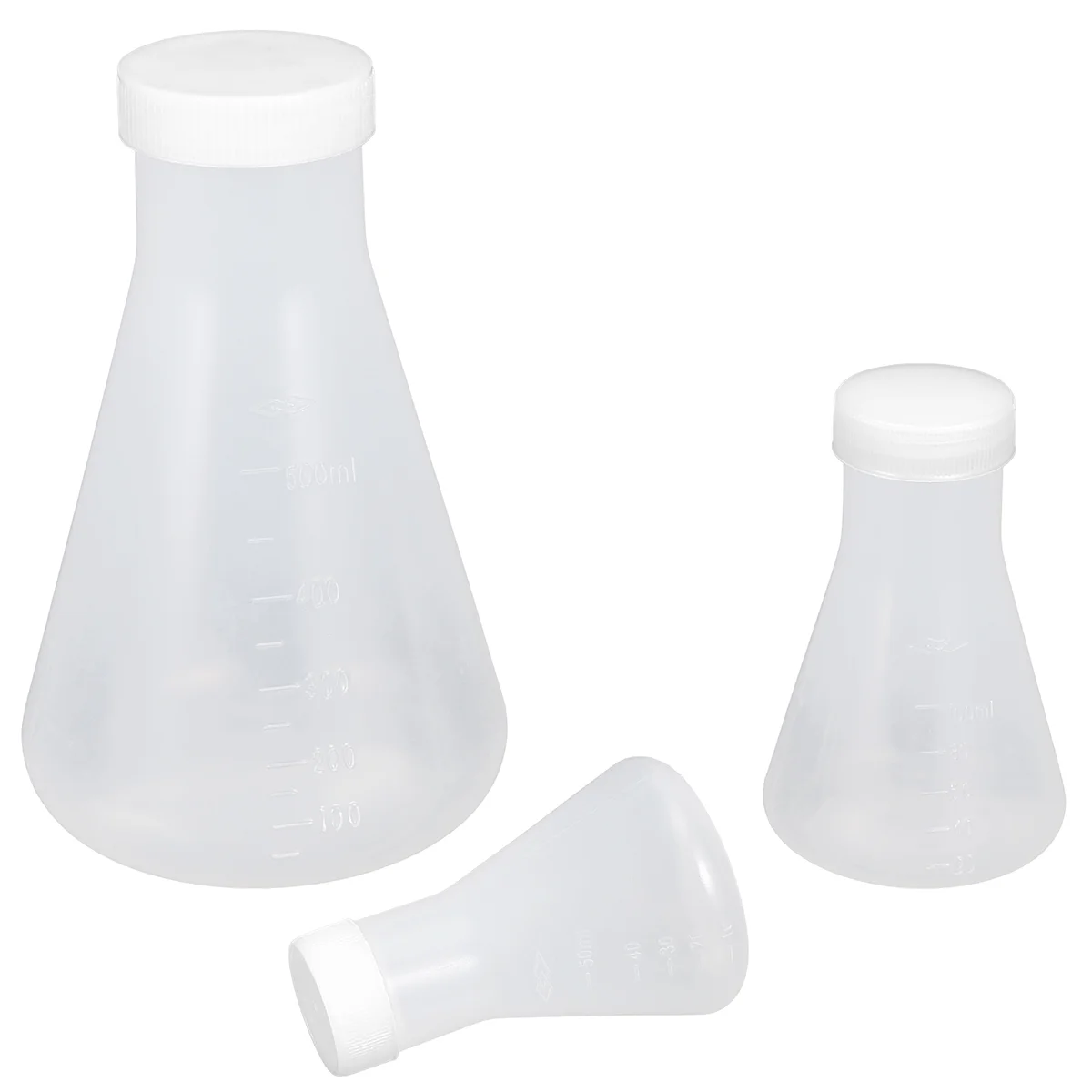 Flcopropriété Erlenmeyer en plastique avec bouchon, triangle en verre conique pour la chimie, 3 pièces