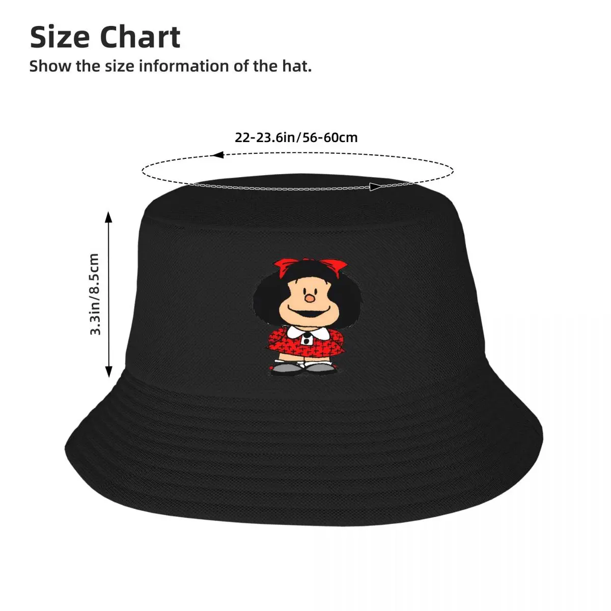 Sombreros de cubo de dibujos animados de Mafalda Unisex, sombrero de pesca ligero al aire libre, vacaciones en la playa, sombreros de moda, caliente, Verano