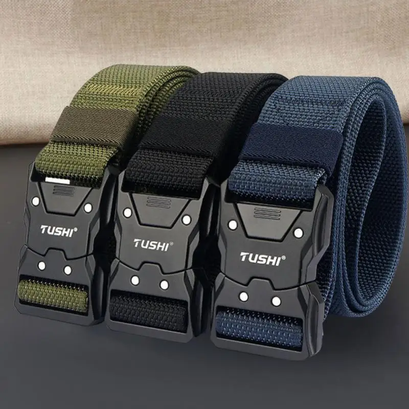 1Pcs New Unisex Elastic Belt Hard Metal Buckle Quick Release Tough Stretch Nylon Men's Militaire Тактика Belt Casual Waistband