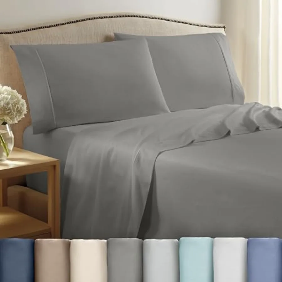 

4 Pcs Sheet Set 400 Thread Count Size Bed Sheets Set Lightweight Breathable 100% Cotton Sheets Wrinkle Resist and Fade Resist S
