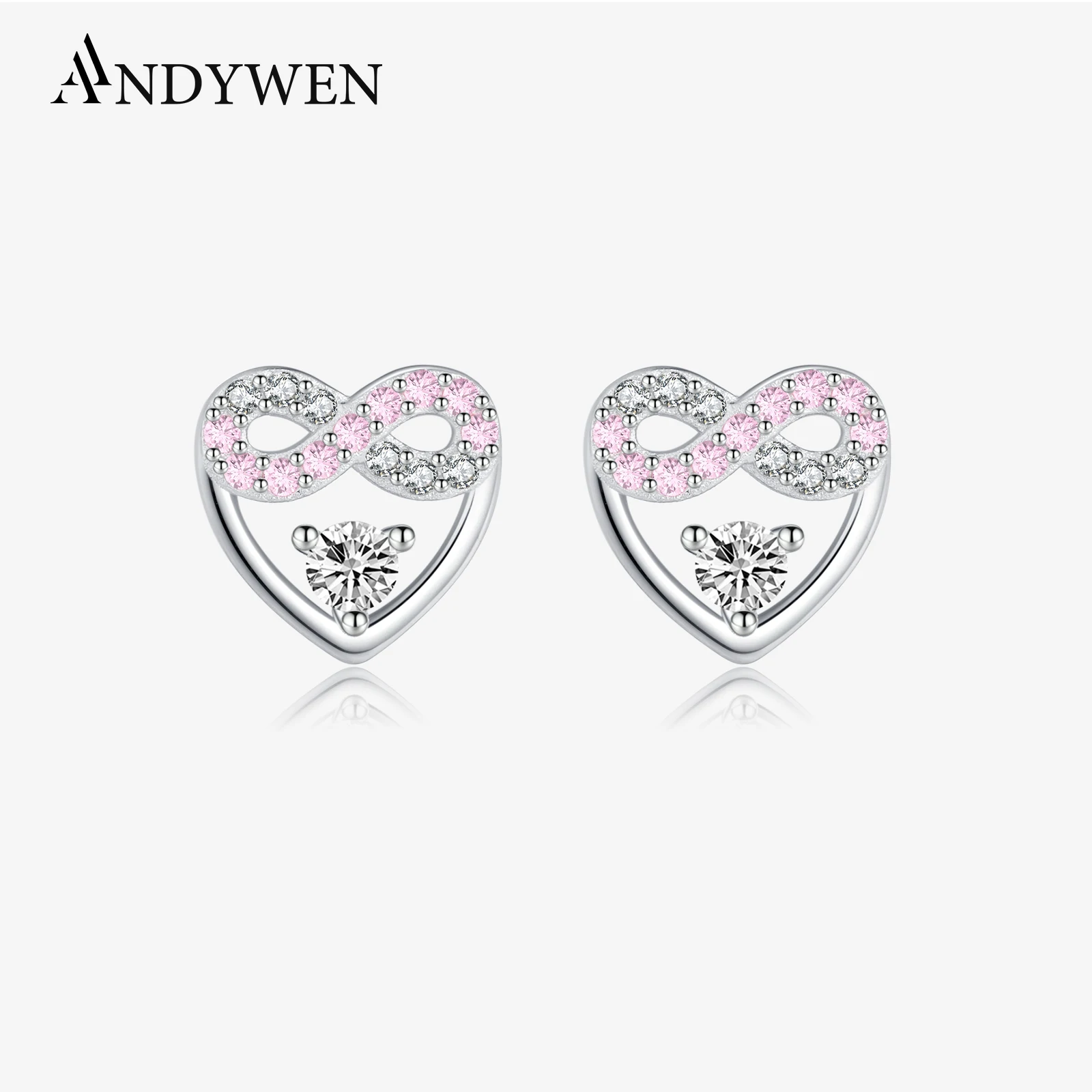 

ANDYWEN 925 Sterling Silver Infinity Heart Valentine Pink CZ Love Stud Earring 2025 Sweet Fine Jewelry Girlfriend Gift