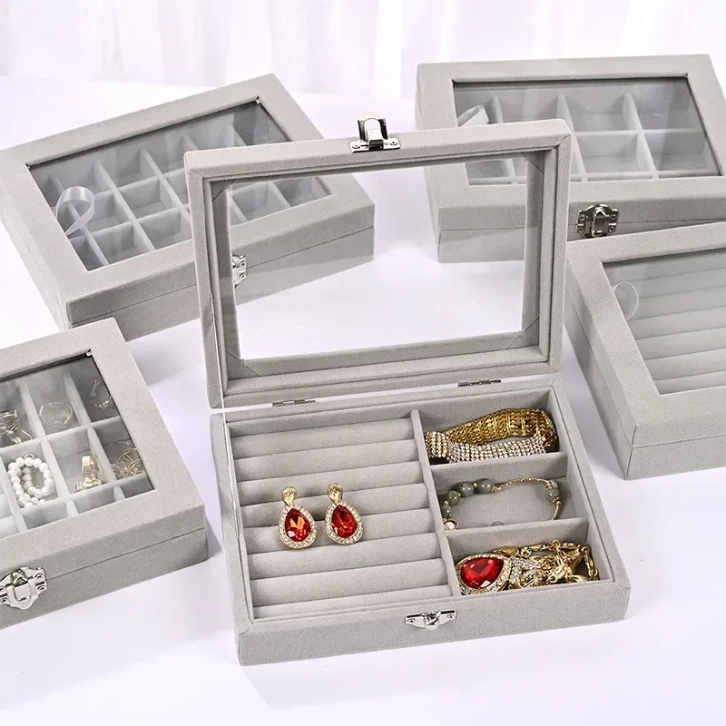 Jewelry Organizer Trays Adjustable Velvet Jewelry Box Tray Earring Organizer Necklace Storage Ring Bracelet Display Case