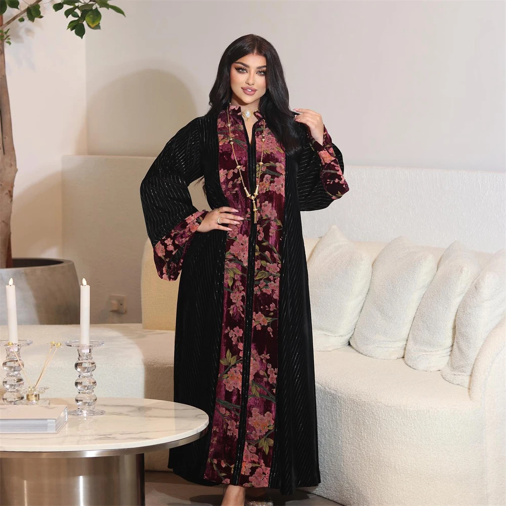 Eid Mubarak Fluwelen Warme Abaya Moslimvrouwen Lange Jurk Turkije Kaftan Arabische Islam Kleding Avond Dubai Gewaad Marokko Jalabiya Jurk