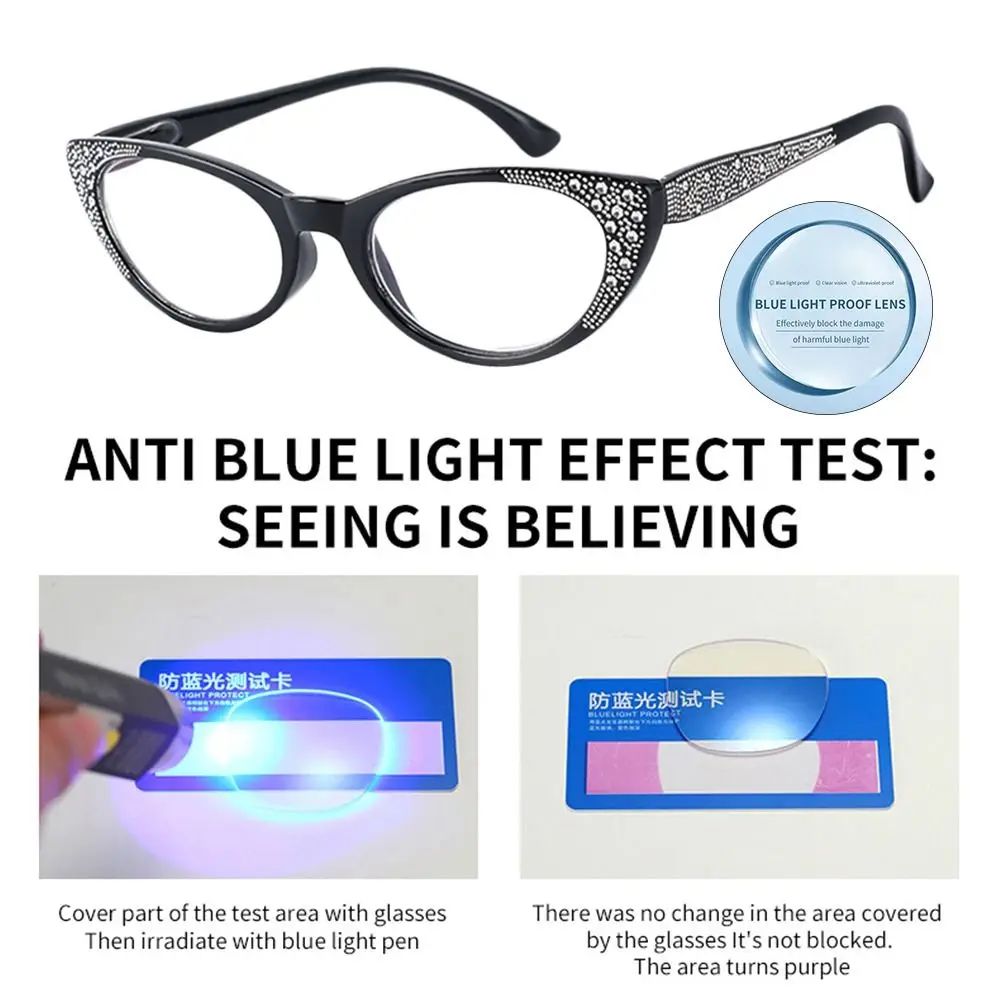 Fashion Rhinestones Reading Glasses Anti-Blue Light Eye Protection Readers Glasses Men Women Vintage Cat Eye Presbyopic Eyewear