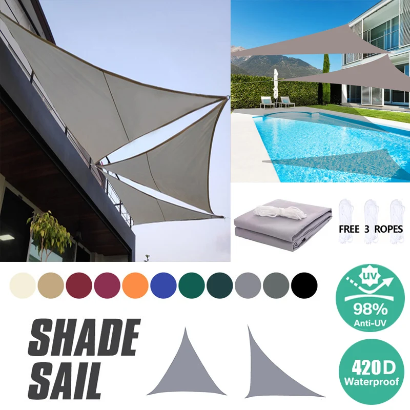 Gray 2/3/3.6/4M Triangle Sun Shade Sail Canopy for 98%UV Block Sun Shelter For Outdoor Garden Waterproof Backyard Awning Camp Te