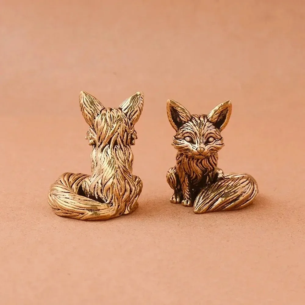 Brass Fox Statue Cute Fox Miniature Figurines Desk Ornament Decorations Accessories Copper Animal Sculpture Home Decor Crafts - Image 4
