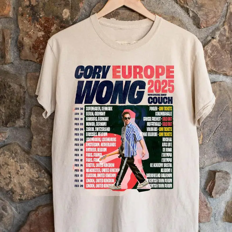 Футболка Cory Europe Wong 2025 Couch Tour с гитарой и песком, все размеры S 5XL AQ129