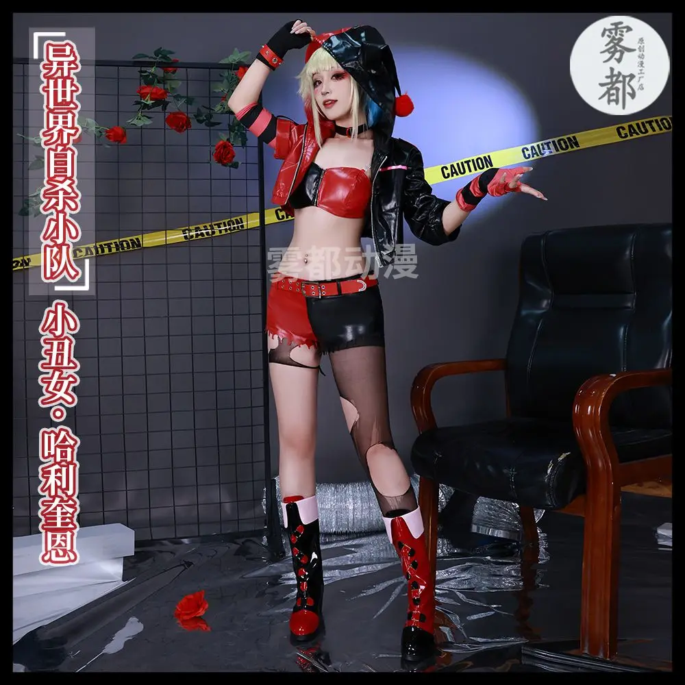 

Joker Harleen Frances Quinzel Cosplay Costume Wristband Headgear For Adult Girls Halloween Carnival Suit