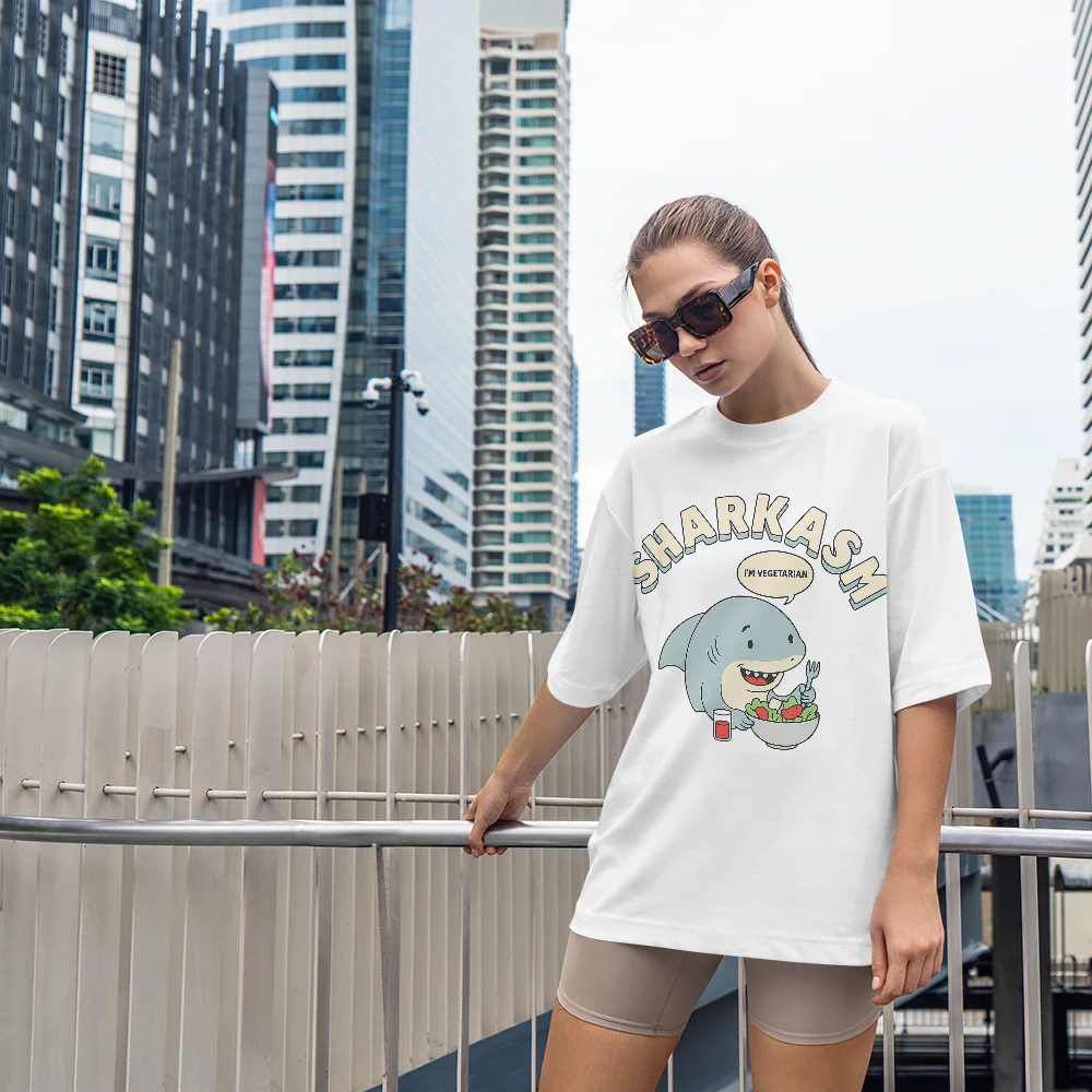 

Футболка с принтом акулы, большие футболки с рисунком Punny для женщин, топы Ocean Streetwear, модная футболка