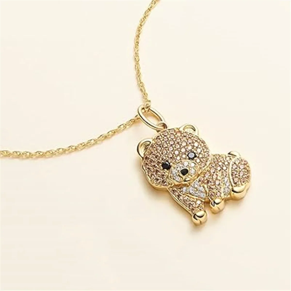 Newly Arrived Jewelry Gold Color Inlaid Multiple Zircons Cartoon Pomeranian Necklace UNISEX Pet Enthusiast Necklace