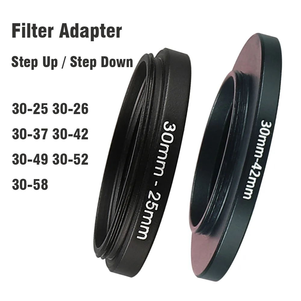 Camera Lens Filter Adapter Ring Step Up / Down Ring Metal 30 mm - 25 26 37 42 49 52 58 mm for UV ND CPL Lens Hood etc.