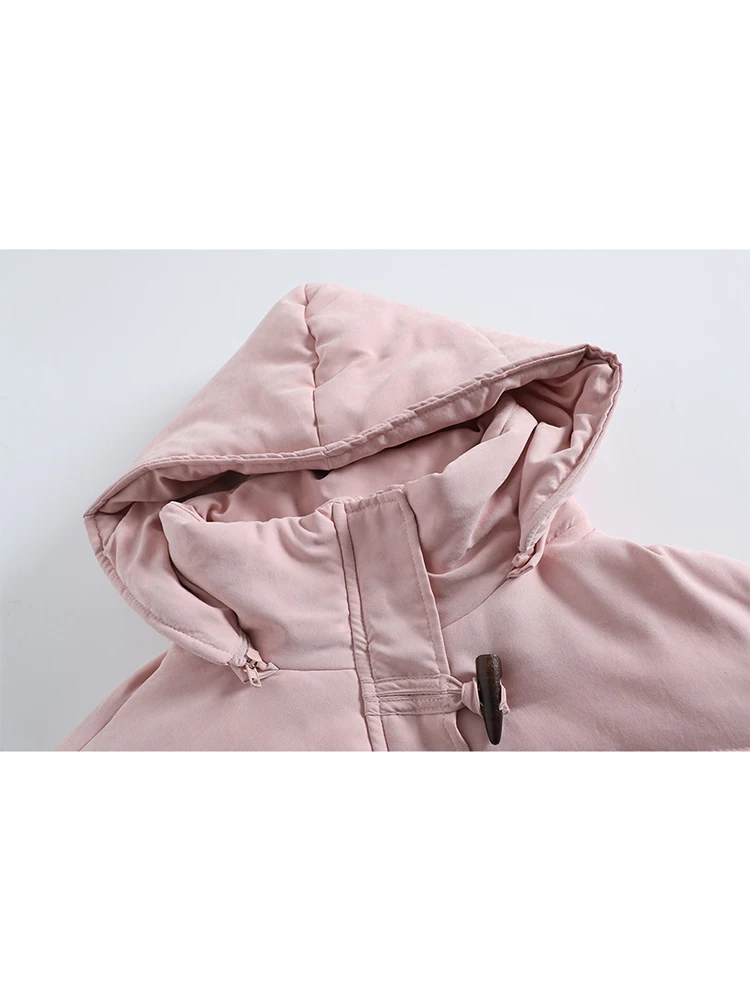 Women\'s Pink Parka Jacket Thicken Warm Cotton Jacket Harajuku Vintage Hoodies Padded Jackets Outerwear 90s 2000s Clothes Winter