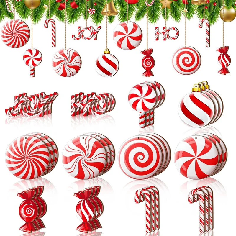 2024 Christmas Wooden Decoration Colorful Peppermint Wooden Candy Lollipop Christmas Tree Hanging