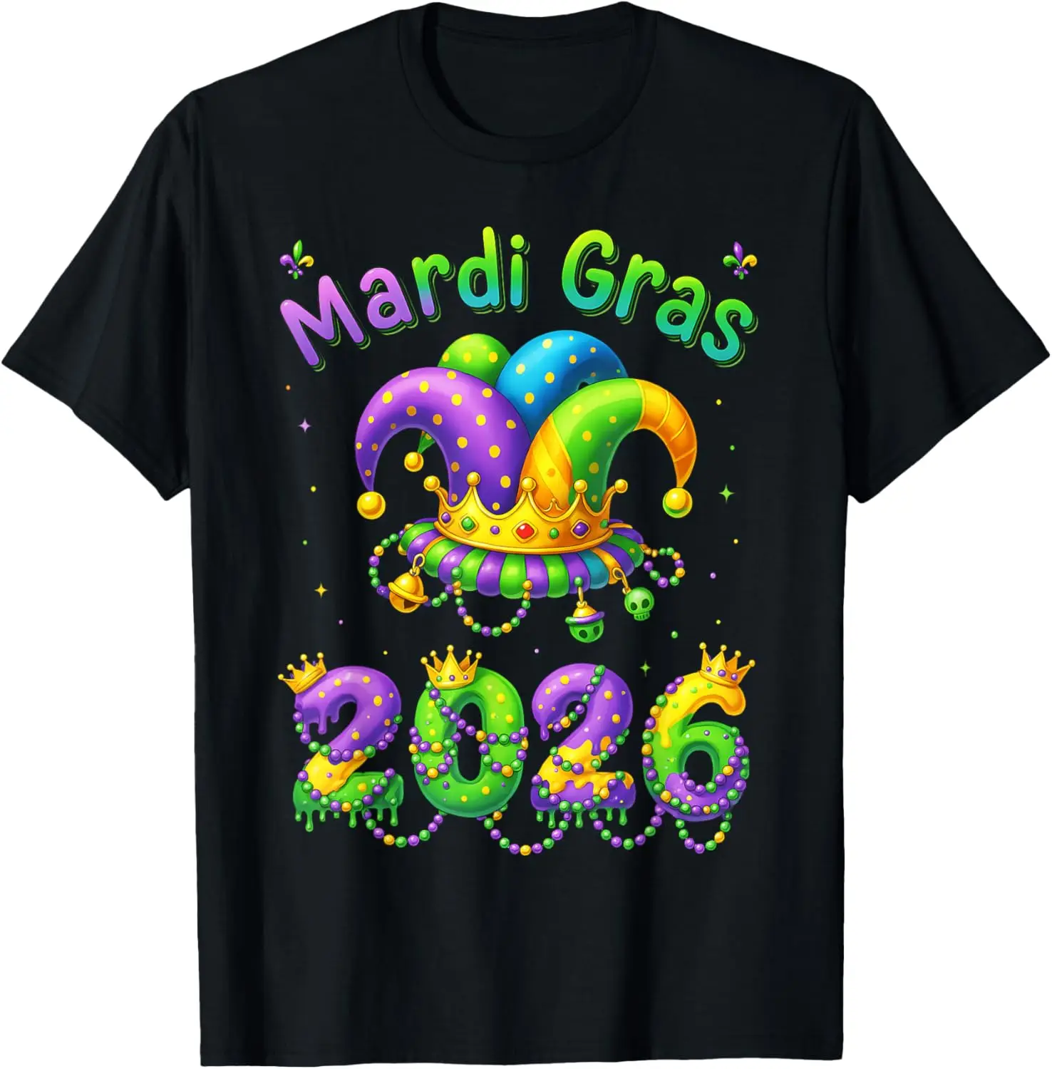 

Mardi Gras 2026 Jester Hat Graphic Cotton T-Shirt Carnival Party Trip Tee for Men Women