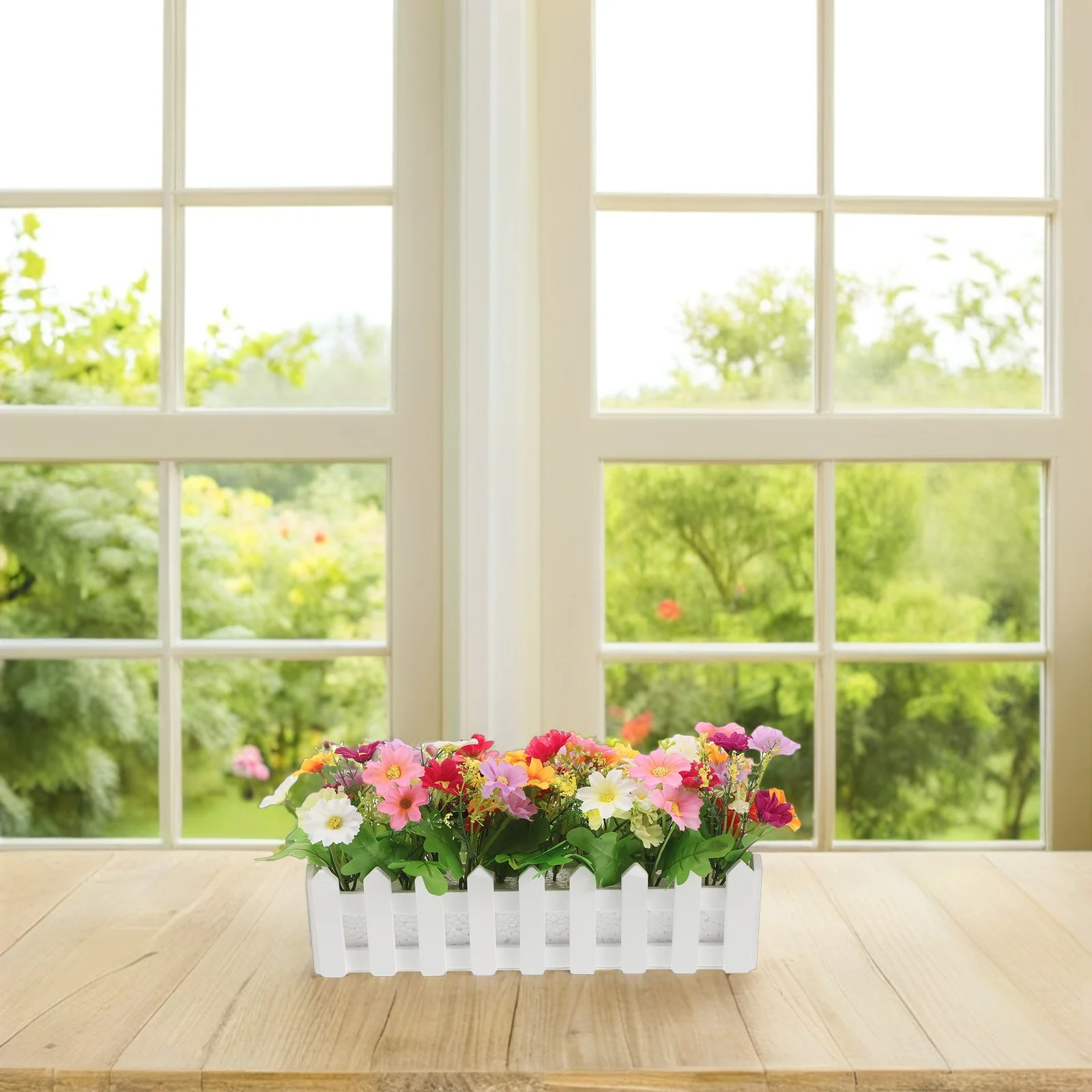 

2Pcs Artificial Flower Plants Chamomile Fence Pot High Realism Faux Potted Plants Wedding Table Centerpieces Fence Plant Basket