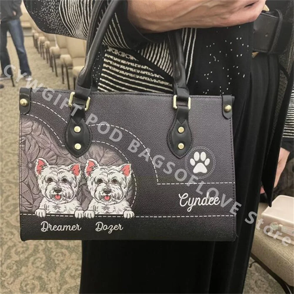 Dachshund French Bulldog Personalized Dog Name Shoulder Bag Female Luxury Casual Tote Bags Girls Daily Street Shopping Handbags