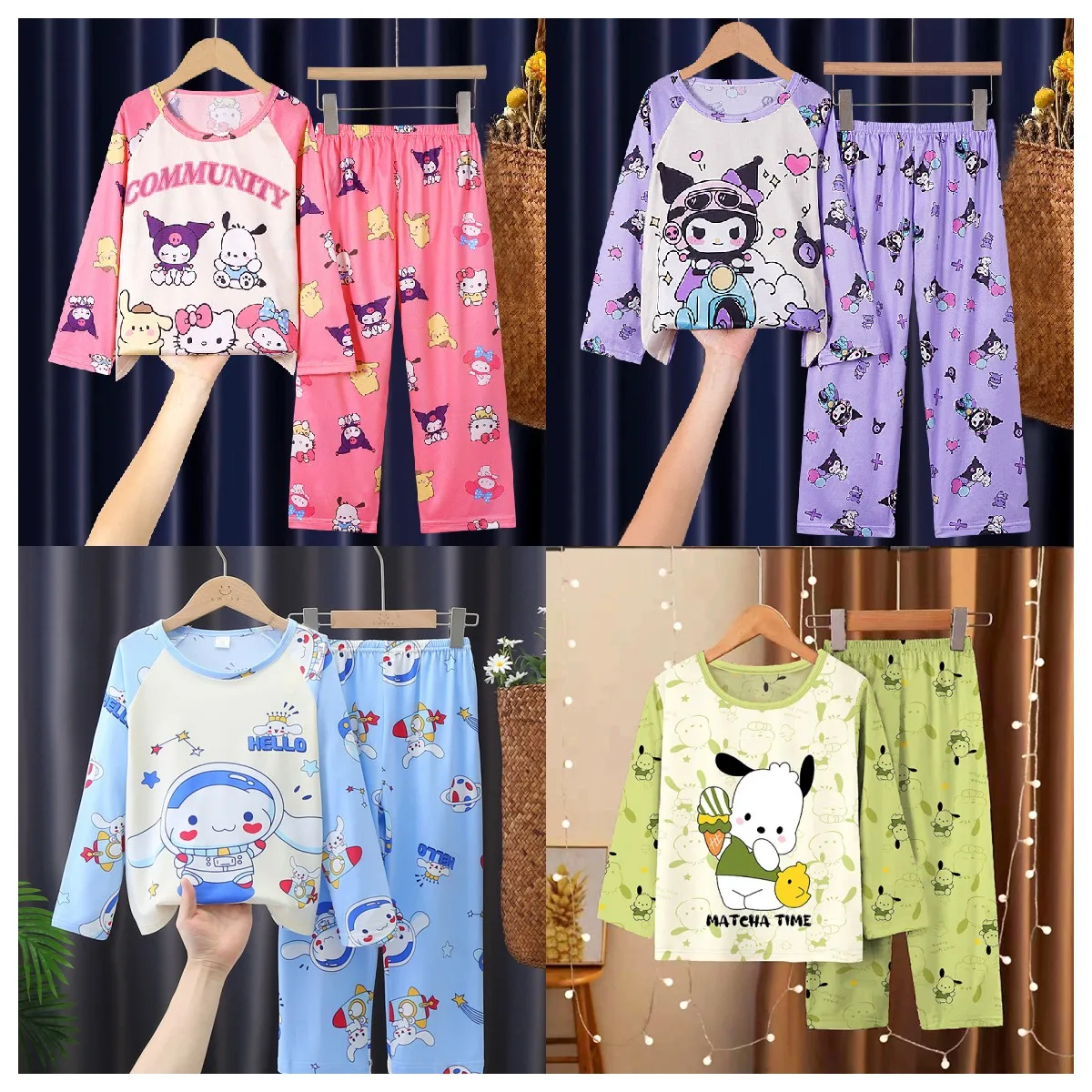 

Милый детский пижамный комплект Sanrio Kawaii Мультфильм Kuromi Cinnamoroll My Melody HelloKitty аниме милая одежда для сна тонкий костюм Подарки