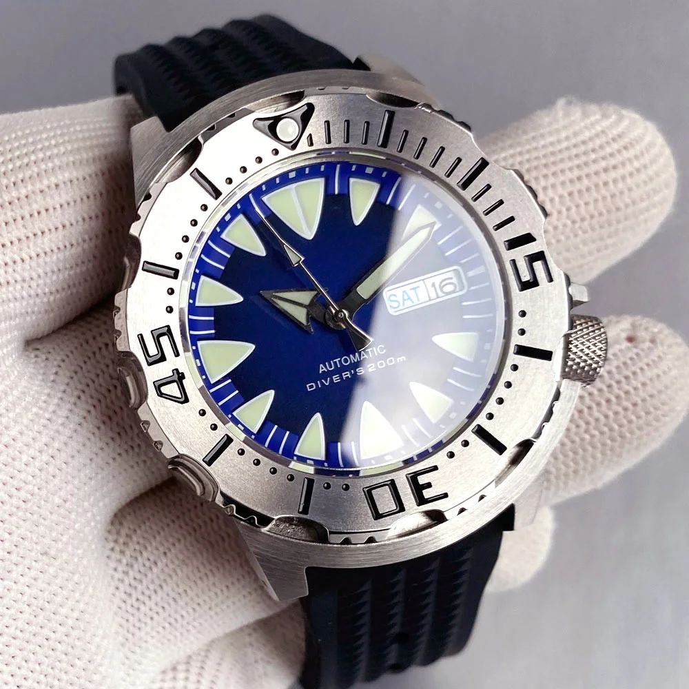 Tandorio Bule Dial Monster Watch 200M Waterproof 42mm NH35 Automatic Watch Men 120 Click Bezel Sapphire Glass Rubber Band