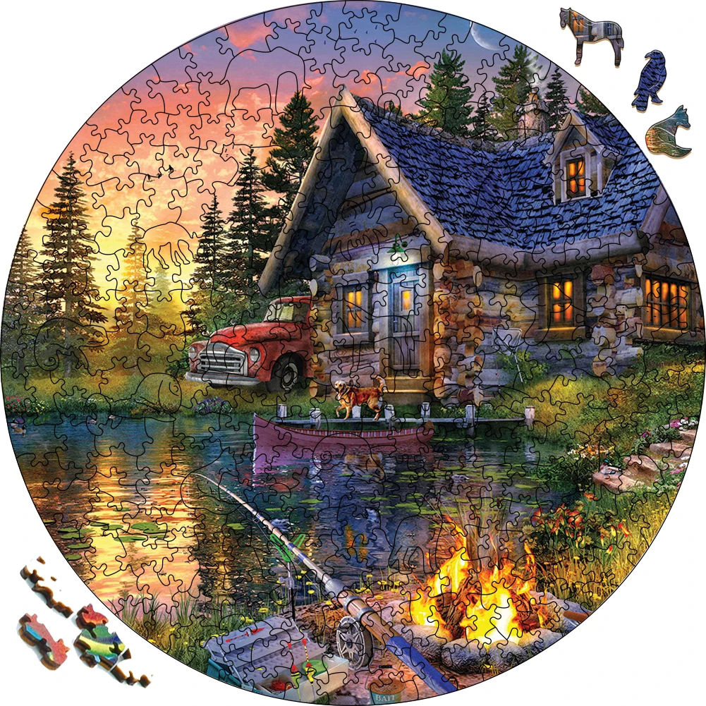 Wooden Sun Kissed Cabin Jigsaw Puzzle Party Games Toys For Adults Wood Puzzles Board Game Wood Farm Puzzle For Children