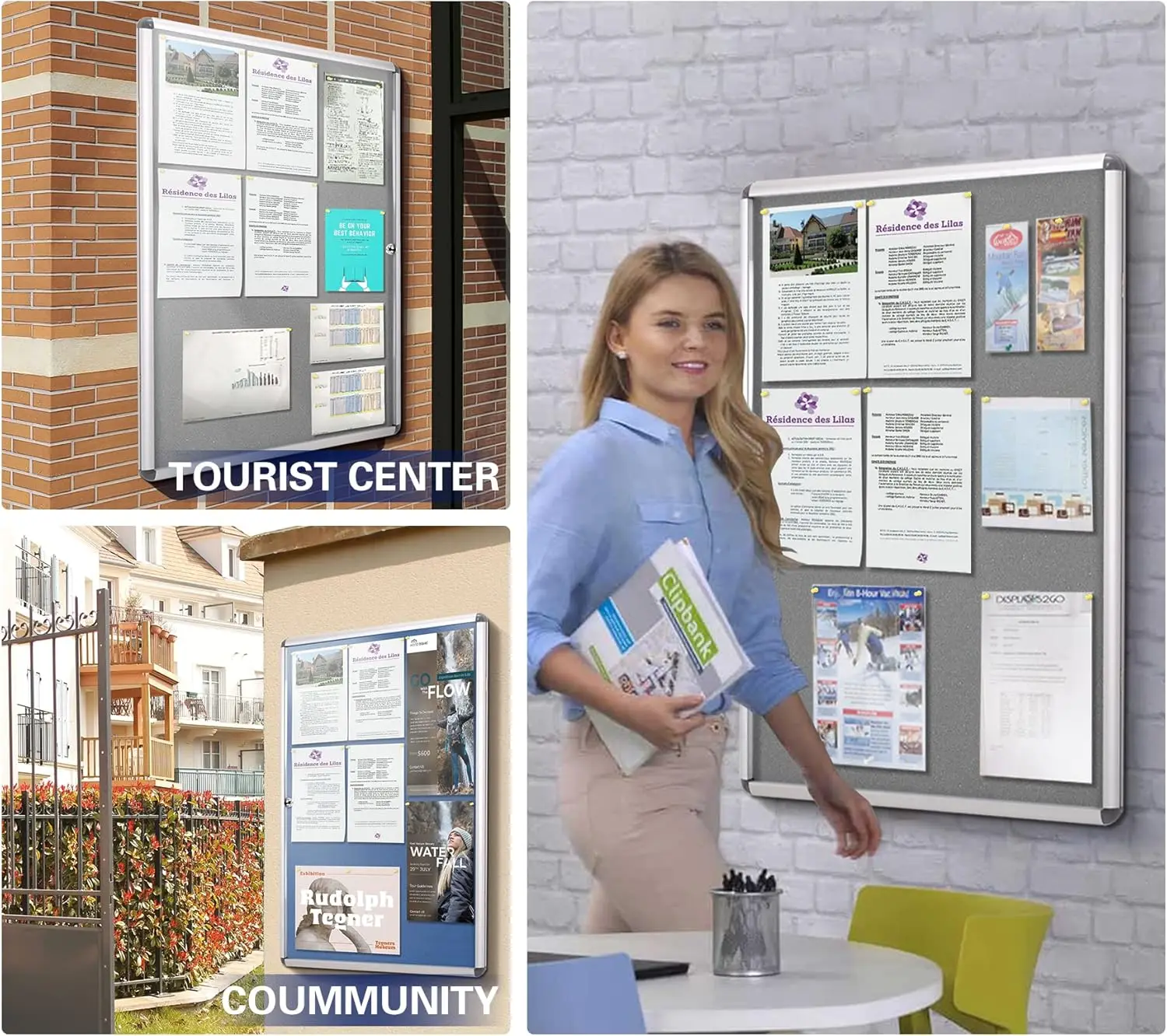 Geschlossene Pinnwände, schützender Informationskoffer, abschließbare Vitrine