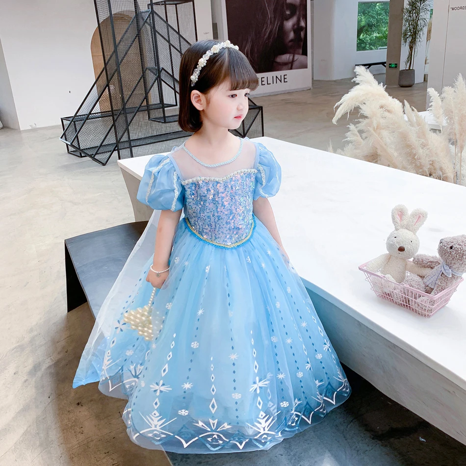 Disney gefroren Mädchen Kleid Elsa Prinzessin Cosplay Kostüm Kind Phantasie Kinder Kleider Vestidos Schnee königin Pailletten führte Blinklicht