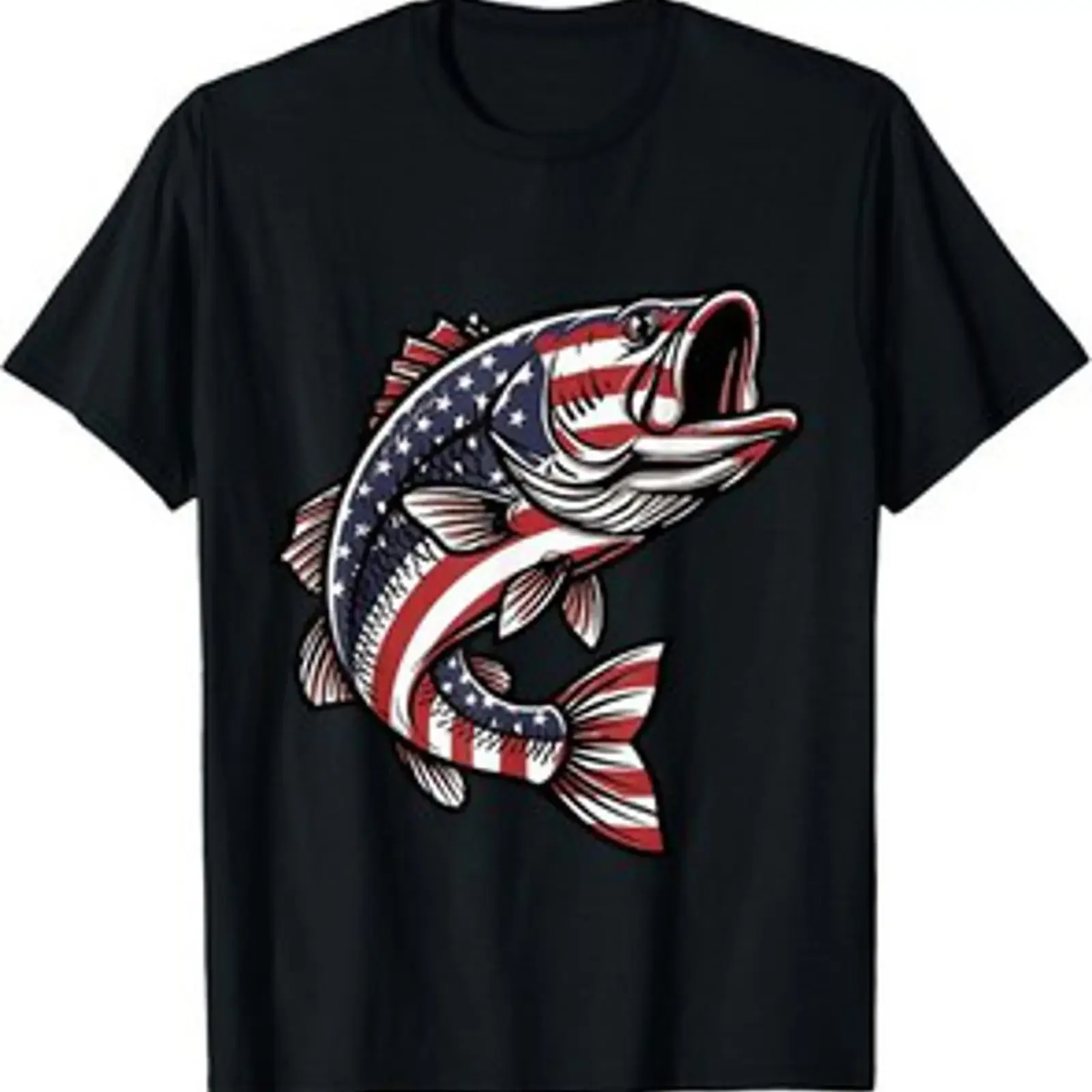 Camiseta Unissex Patriótica Pescador Lubina Bandeira Americana Vintage Lavada Versátil Casual Confortável e Estilosa