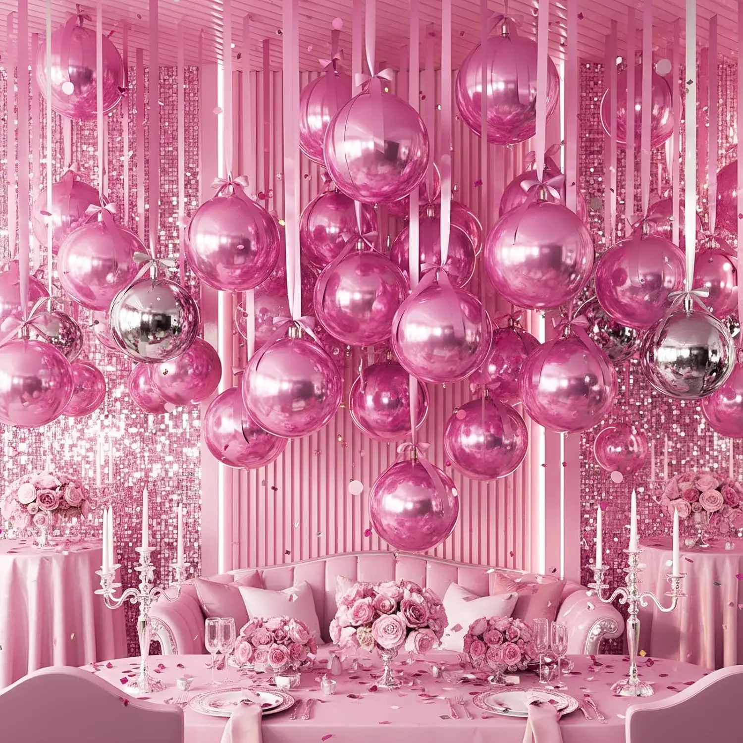 18/22 Zoll perlrosa hängender 4D-Ballon 10 Stück große 4D-Chrom-Rosa-Silber-Folienballons Geburtstagsfeier Hochzeit Babyparty Deoc – Detail 5