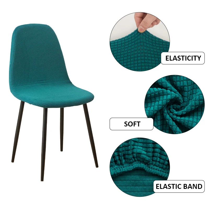 Jacquard Scandinavian Chair Cover Adjustable Round Back Seat Stool Chairs Cover for Dining Room Bar Shell Chairs 1/2/4/6 Pcs