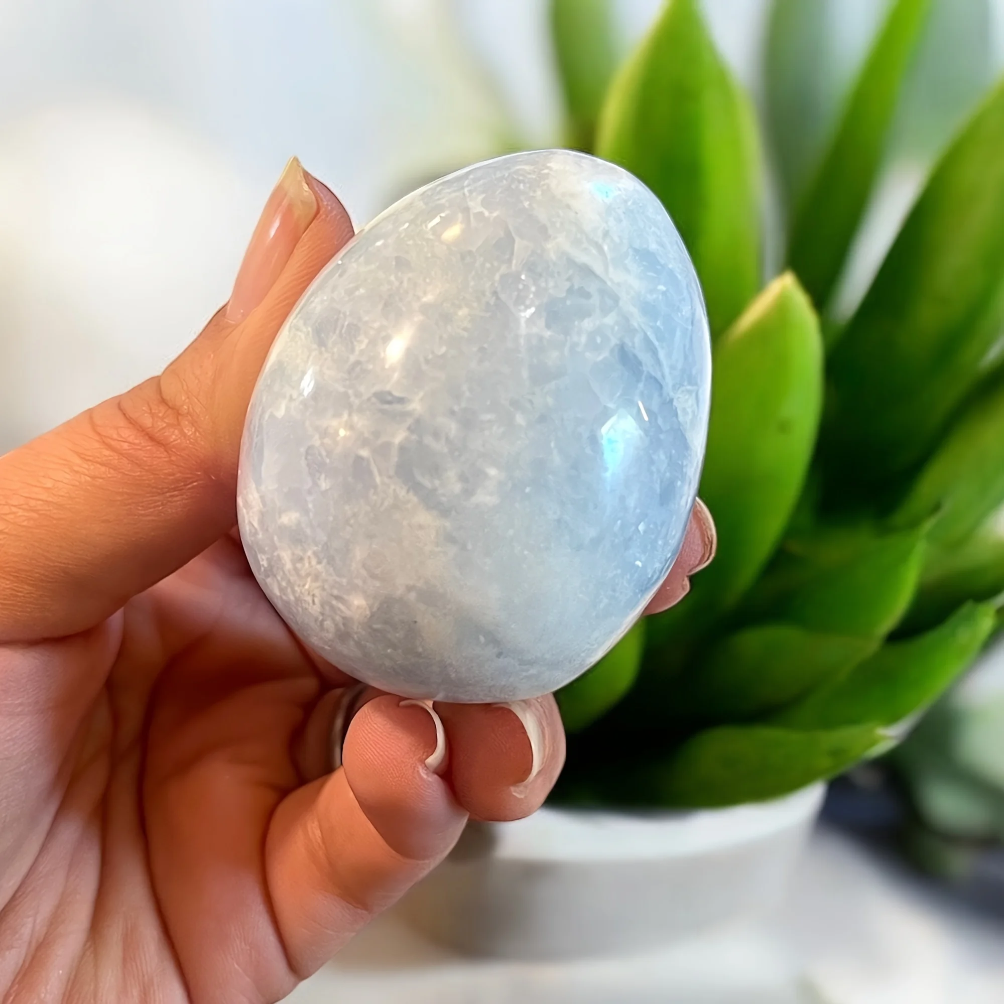 1PC Natural Celestite Crystal Egg - Deep Blue Marbled Geometric , DIY-Finished Loose Faux for Home Decor,Birthday & Easter Gifts