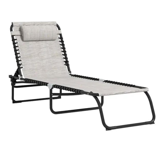 

Outsunny Cream Reclining Mesh Lounge, Outdoor Breathable Chaise Bed