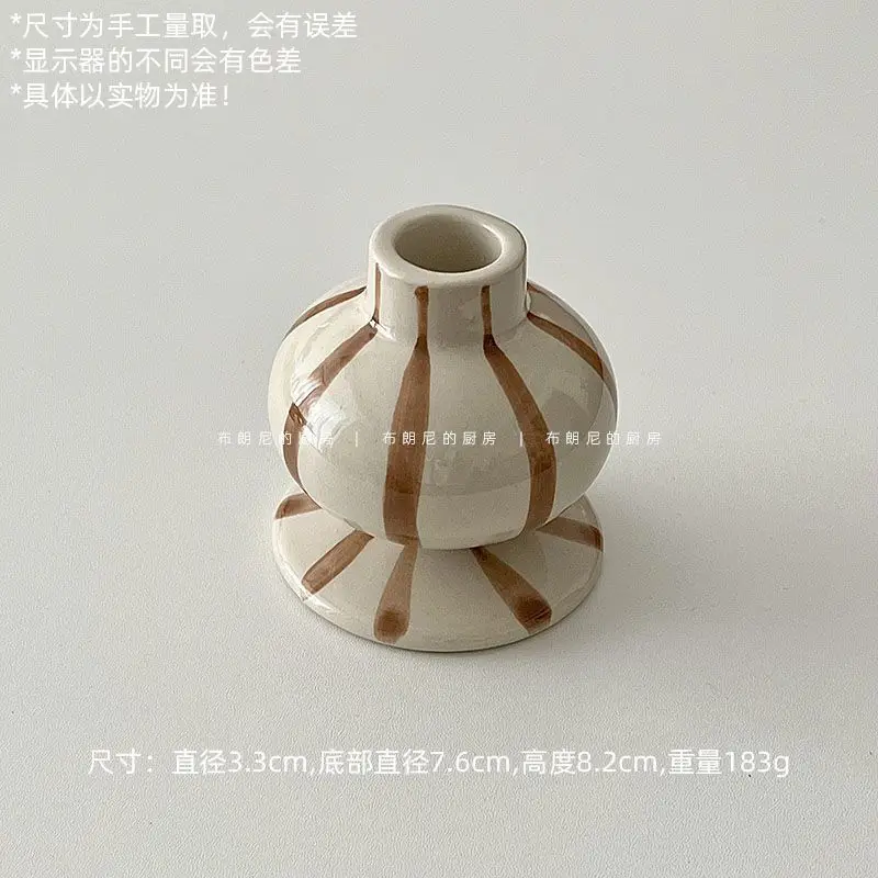 

Decoration Korean Style Ceramic Small Candlestick Stripe Hand-painted Living Room Tea Table Incense Decorative Ornaments