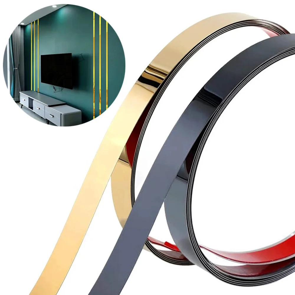 Autocollants décoratifs en acier inoxydable pour miroir, bande, décor de chambre, mur, fond, plafond, ligne de taille, carrelage d'avion, 1 rouleau